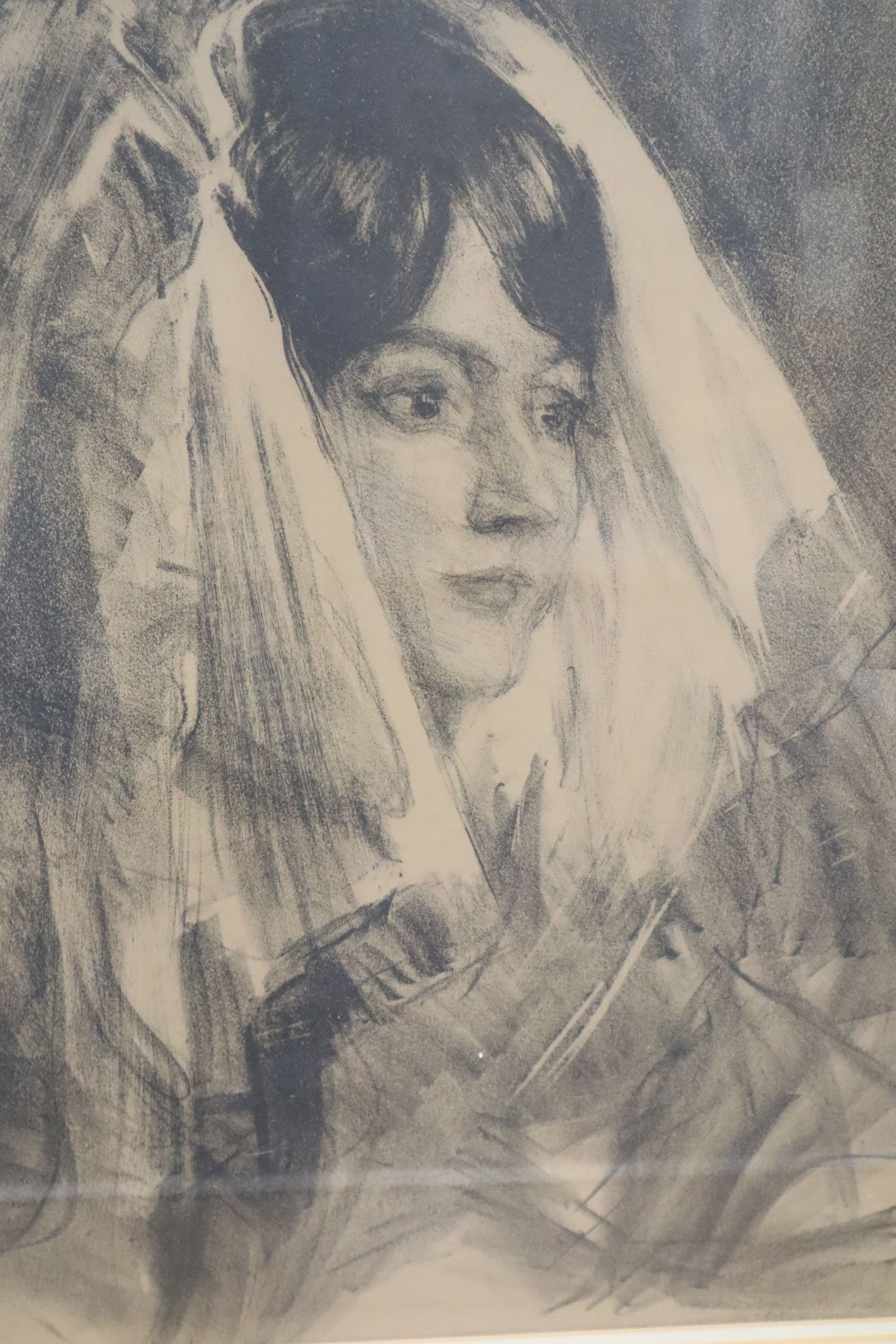 William De Belleroche, three lithographs, La Mantille, signed in pencil, 57 x 44cm, Reverie, 57 x 47cm and New, 48 x 38cm